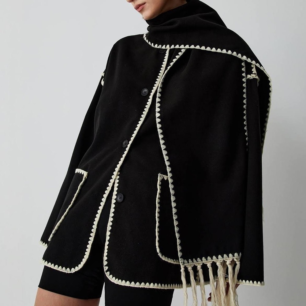 Black and White Scarf Coat